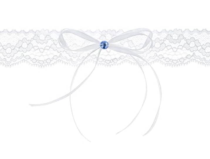 PartyDeco Bruiloft kousenband naar keuze: PDW15 wit kant stras blauw