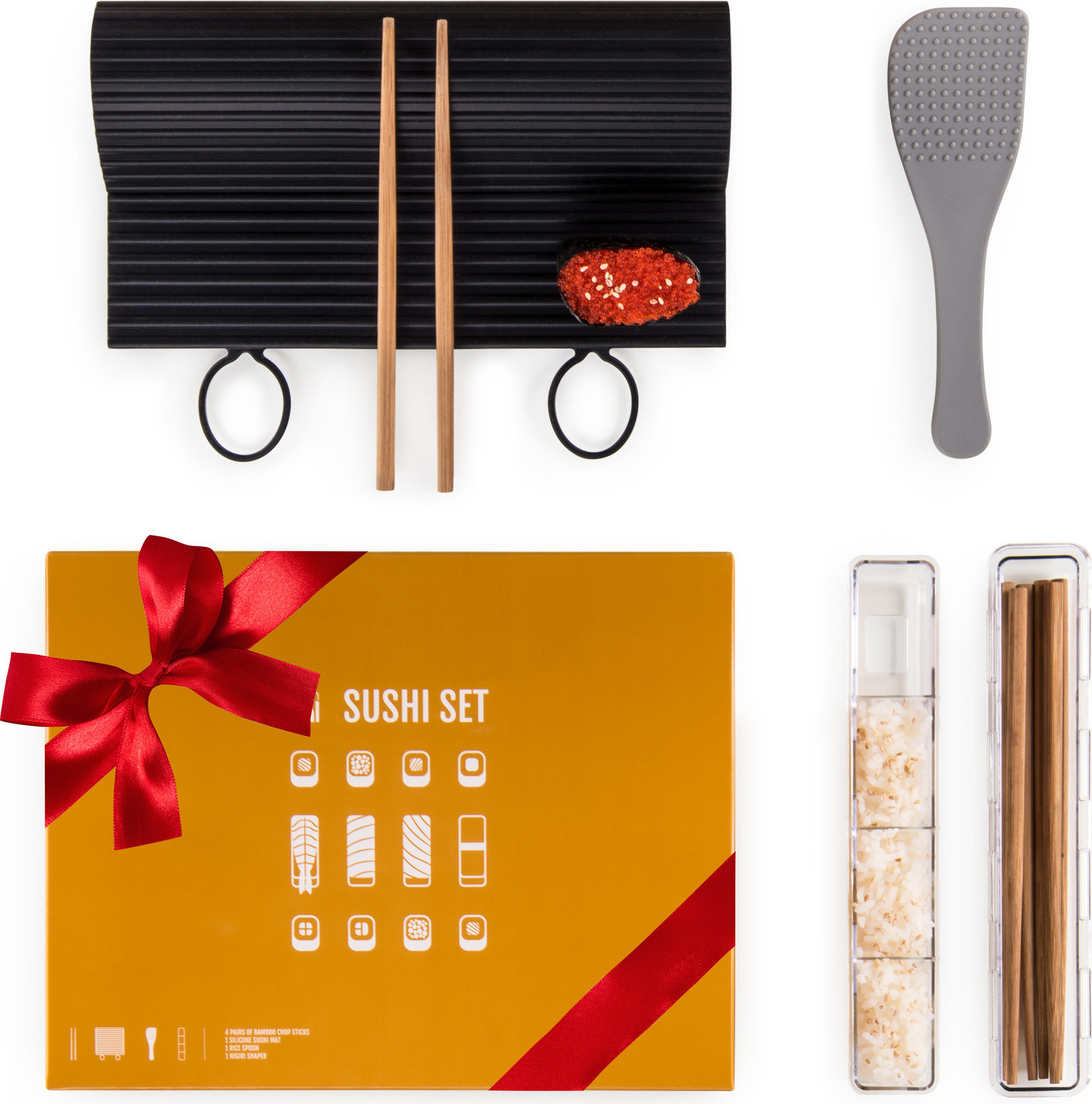 Blumtal Sushi Set met vaatwasmachinebestendige sushi-matten, houten stokjes en rijstlepel