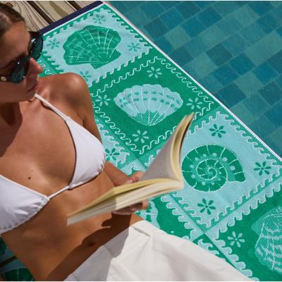 Caro Home Shell Grid Clover Aquarias 100% Cotton Beach Towel 36x38