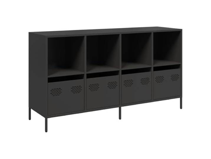 HKTMGDNG Sideboard Schwarz 135x39x73,5 cm Metallschrank Vielseitige Aufbewahrung fürs Wohnzimmer: Robuster Metallkorpus mit 4 Schubladen und 4 Fächern für Bücher und Dekoration.