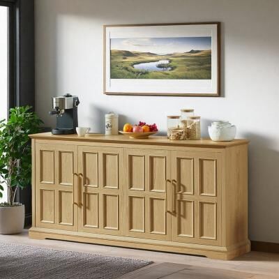 ZWYO HOSIMU "67"" Farmhouse Large Buffet Sideboard Cabinet with Sturdy Top and Storage Shelves for Kitchen, Dining Room, Hallway"