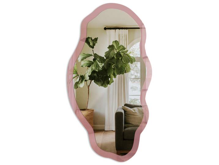 Tulup Spiegel 90x45 cm asymmetrisch mit Druck - Altrosa, Transparent, Glas, Organisch, 45x90x0.4 cm, Spiegel, Wandspiegel