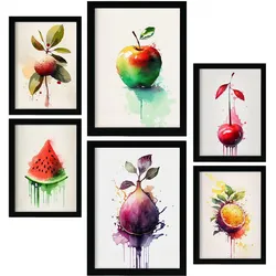 POSTER Set Mit 6 Regenbogenfrüchte Plakate Von Obst, Gemüse Im Aquarell Kunst A3 & A4 Rahmenlos