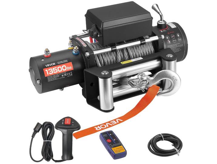 VEVOR Treuil électrique\, 6100 kg\, 12 V DC treuil électrique avec 24 m de câble\, télécommande sans fil & filaire\, IP55 treuil tout-terrain pour le remorquage de SUV\, Jeep\, remorque\, bateau\, 4x4
