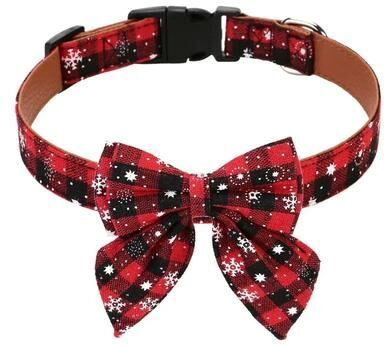 Uplift Essentials Christmas Dog Collar With Classic Plaid Bow Tie red s