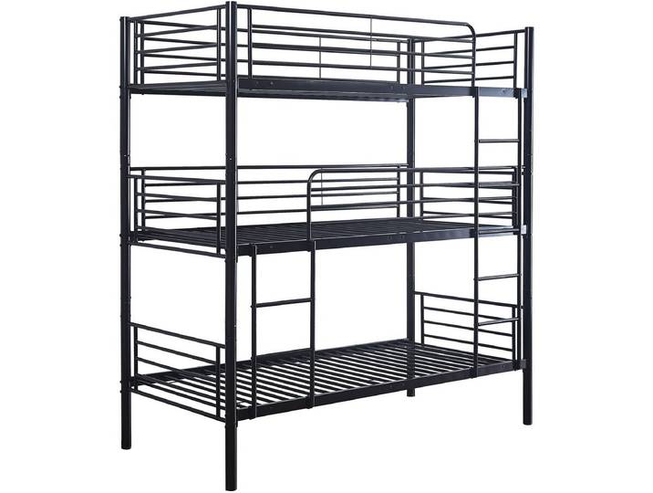 Lit superposé en métal triple HAVIN - 90 x 190 cm - Noir