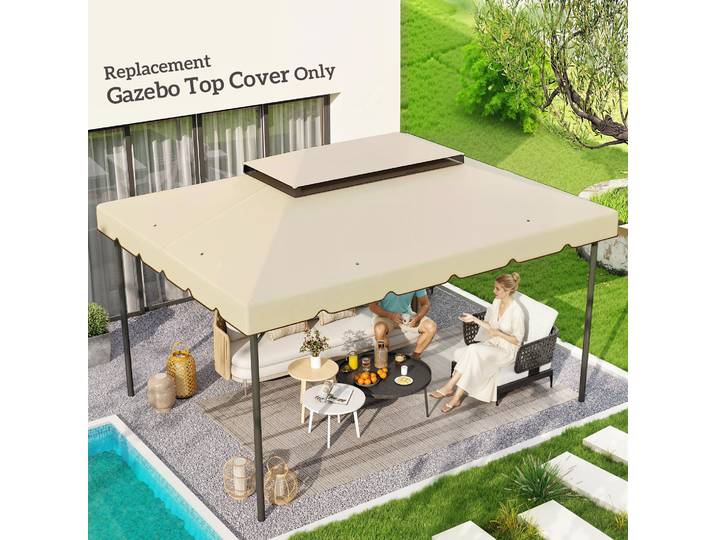 Outsunny Toile Pavillon 4x3m Beige Polyester Remplacement