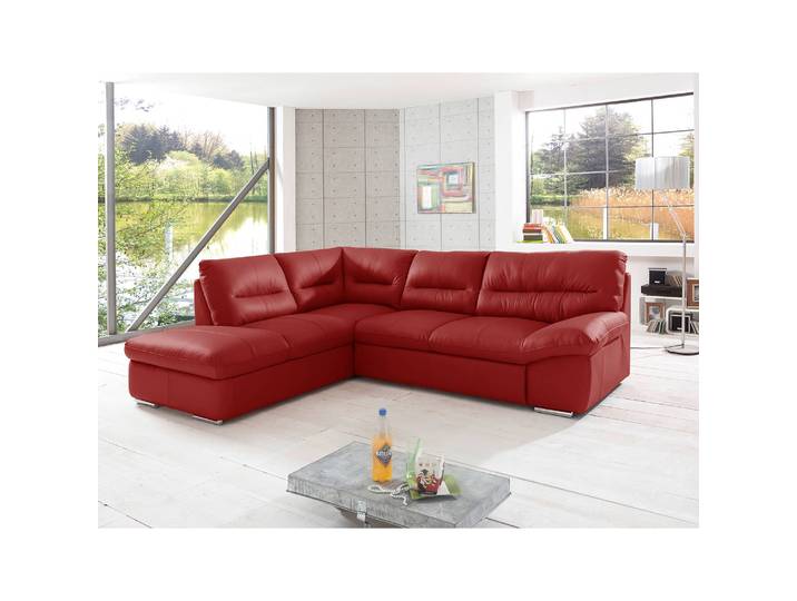 Ecksofa Doug mit Ottomane Rot/Rot Echtleder Ramsa 268 x 87 x 216cm Ottomane davorstehend links Modern