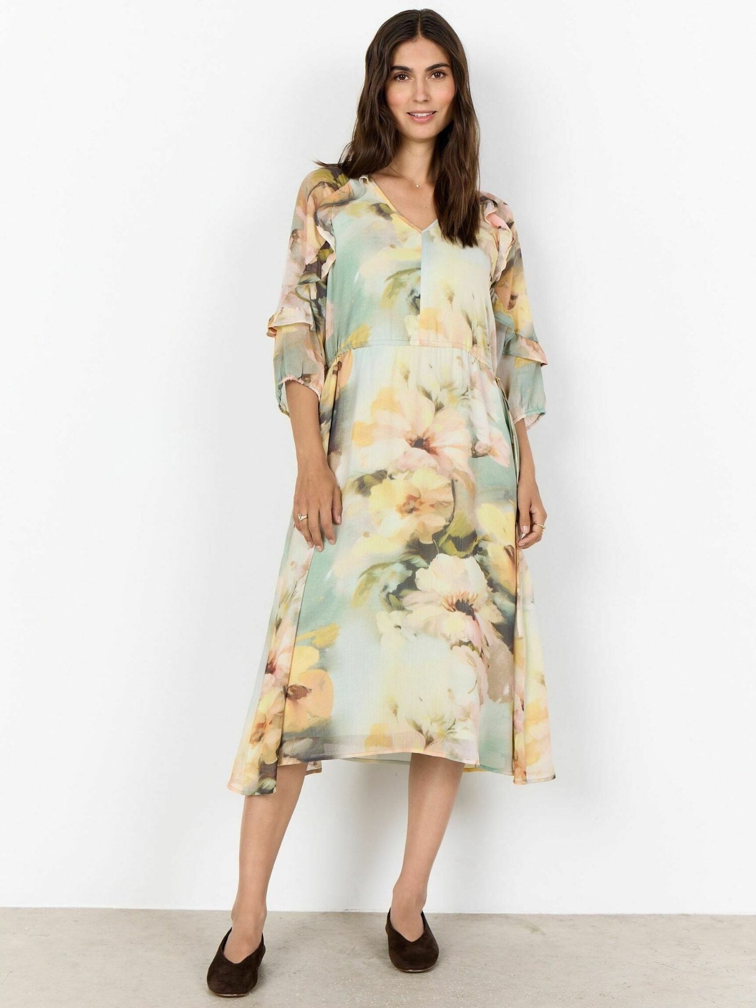 Jerseykleid SOYACONCEPT "Soya Concept Dress SC-CARMEN", Damen, Gr. S, Normalgrößen, bunt (7100c bok choy combi), Obermaterial: 100% Polyester, Kleider Jerseykleid