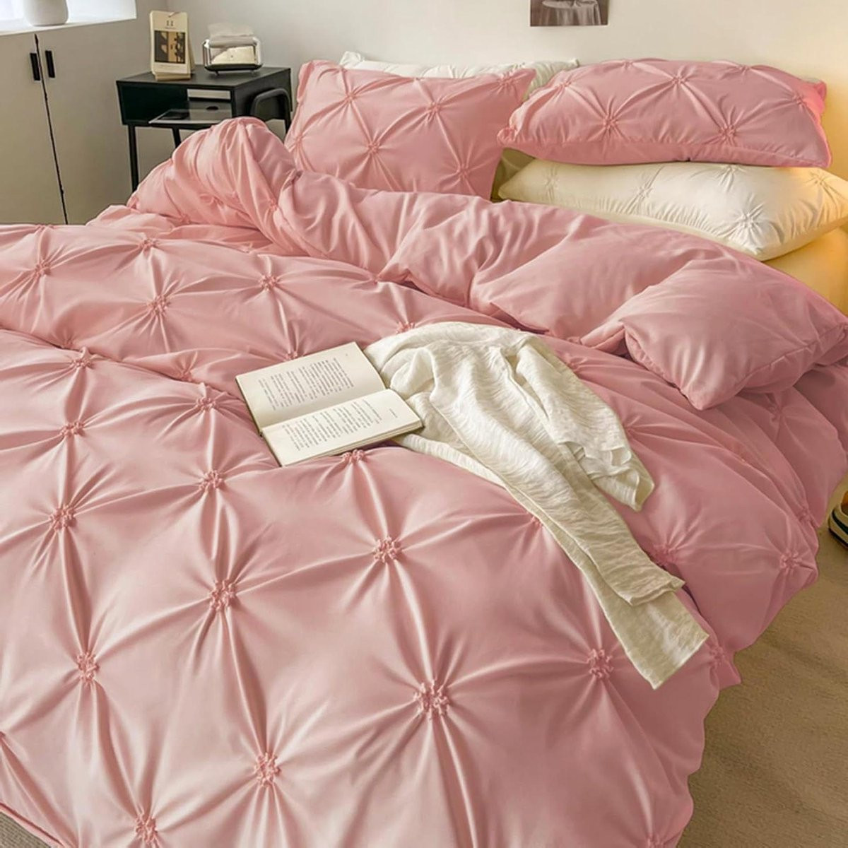 Dekbedovertrek Set met Geplooide Bloemen - Queen Size - Roze