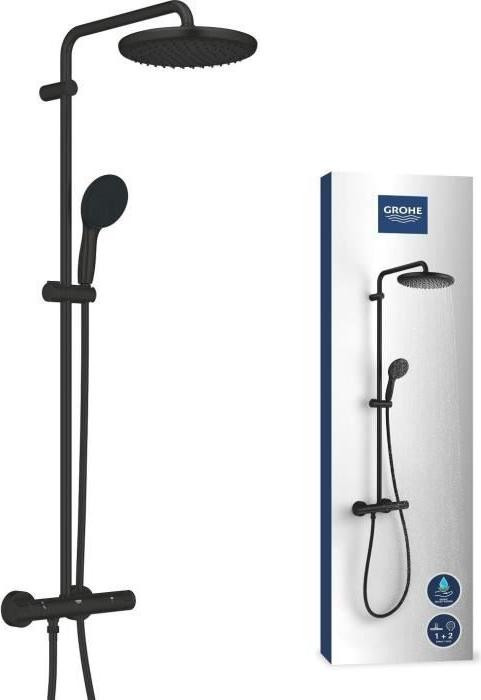 GROHE Vitalio Start System 250 douchekolom met thermostatische mengkraan, regendouche en handdouche, mat zwart, 266772431