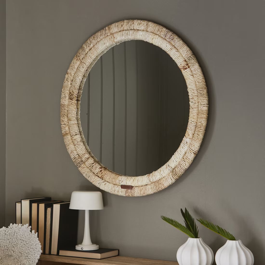 Rivièra Maison Ronde Spiegel Marisol Bananenblad, Naturel, 80 cm