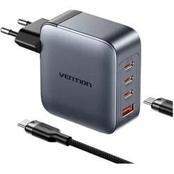 Vention Power Charger 3x USBC1x USBA mit USBC auf USBC Kabel (100 W, 4 Ports), USB Ladegerät, Grau