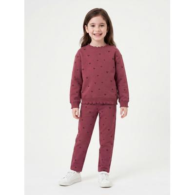 Sweathose BLUE SEVEN, Mädchen, Gr. 98, N-Gr, rot (wein), angeraute Sweatware, Obermaterial: 80% Baumwolle, 20% Polyester, bedruckt, lang, Hosen Sweathose, Baumwollmischung