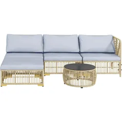GARTENMÖBEL Set, PE Rattan, Beige+Grau