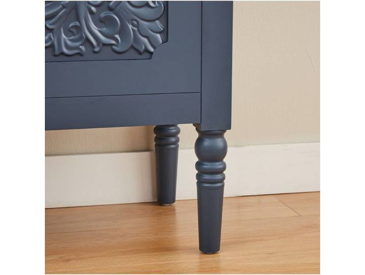 ELVORIN Buffet bas rétro 160 x 40 x 89 cm 4 portes décor sculpté en relief coins arrondis bleu marine