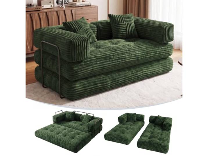 NOVOYO Schlafsofa ohne Knochen, 5-in-1 Schlafcouch mit hochdichtem Schaumstoff, Keine Montage Cord-Schlafsofa, klappbares Ausziehbett für Wohnzimmer, Schlafzimmer & Wohnung