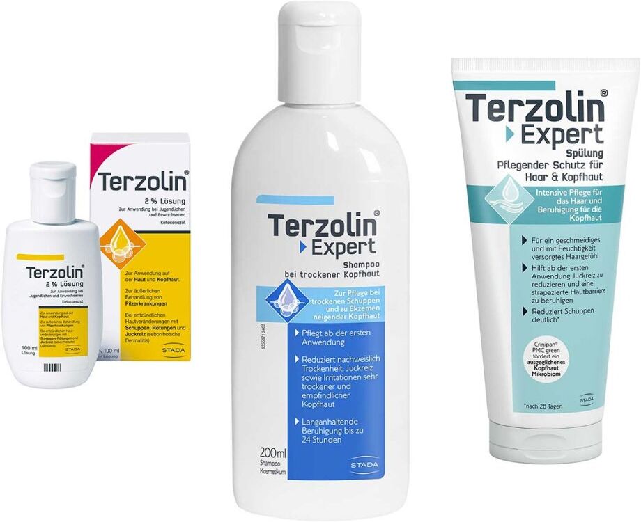 Terzolin 2% Lösung + Expert Shampoo trockene Kopfhaut + Spülung 1Set