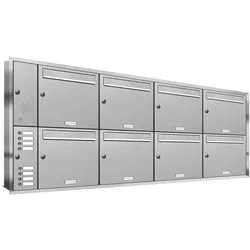 AL Briefkastensysteme 8 Fächer Premium Edelstahl Unterputz Briefkasten Anlage mit Klingeln, Post A4, robust, wetterfest, Artikelnummer: 331T8U4KSL