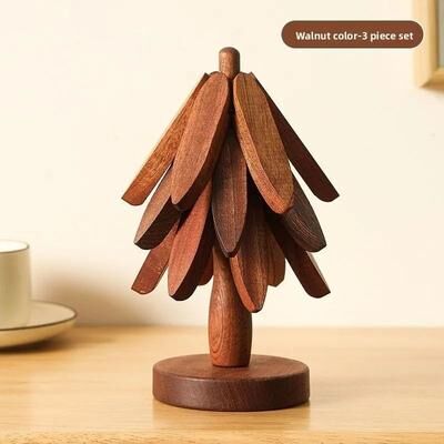 Inspired Finds Natural Bamboo Tree Coaster Set Heat Resistant Trivets With Stand brown