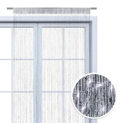 wometo Faden-Vorhang Glitzer-Vorhang 90x245 - silber-silber glänzender Deko Schal OEKO-TEX transparent halbtransparent Weihnachten