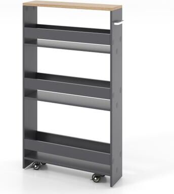 Costway Rolling Kitchen Slim Storage Cart Mobile Shelving Organizer with Handle-Gray