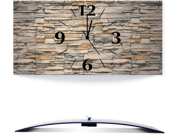 Wanduhr ARTLAND Braune alte Ziegelmauer , beige (natur), B:50cm H:25cm T:0,3cm, Wanduhren, Wanduhr, wahlweise mit Quarz- oder Funkuhrwerk, lautlos ohne Tickgeräusche
