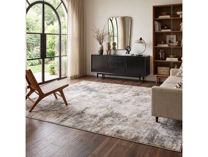 HOMCOM Tapis Salon Moderne Lavable Polyester Motif Brun