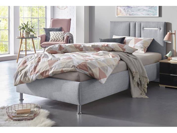 Polsterbett, 110x210 cm, Microfaser & Strukturstoff, Grau, Mit LED-Beleuchtung, Modern, WESTFALIA