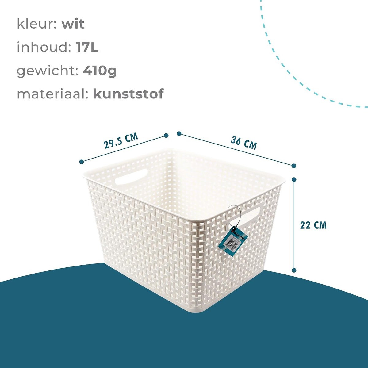 Wit plastic opbergmand met open weefpatroon voor volwassenen