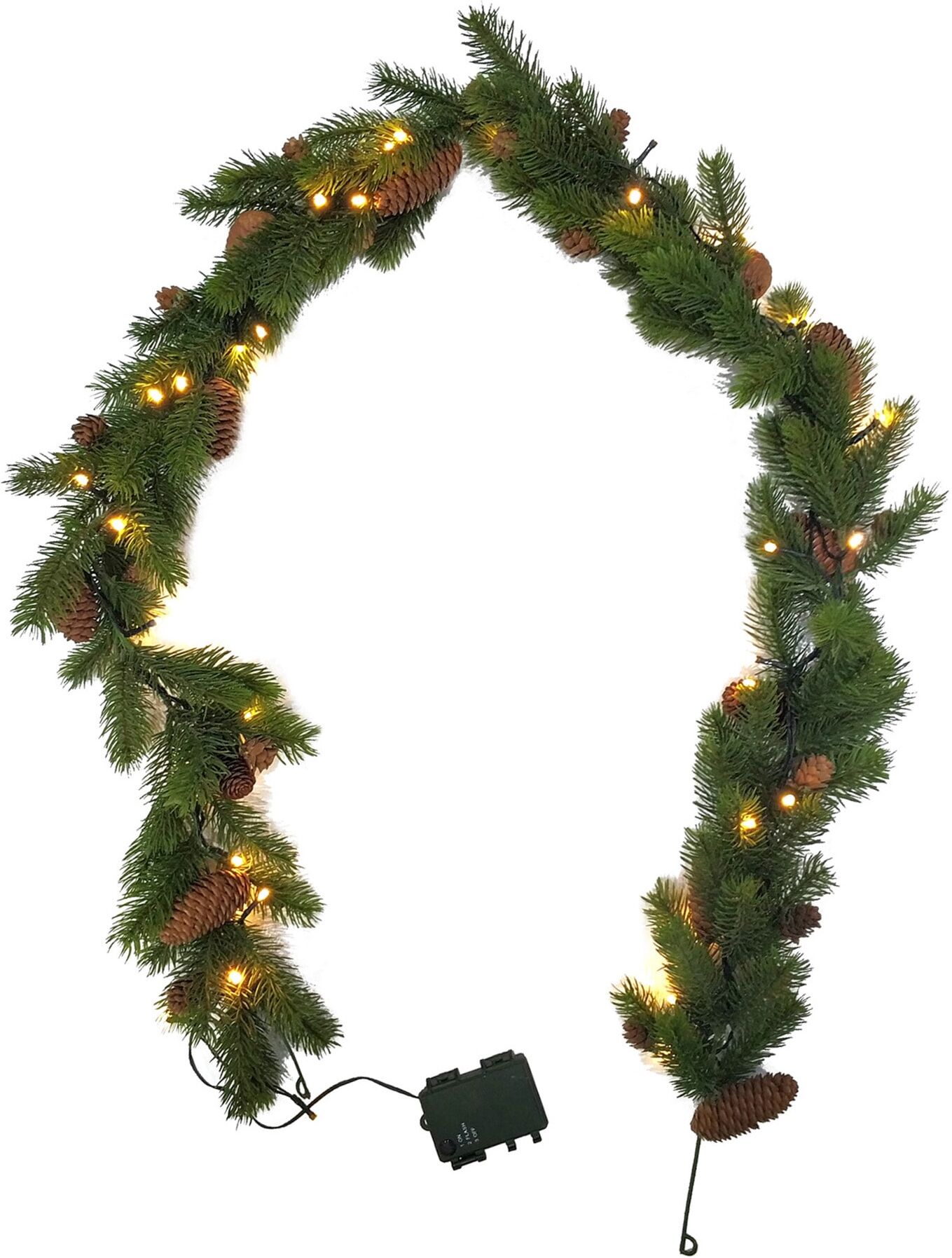 Kunstgirlande "Jayla, Weihnachtsdeko, Weihnachtsgirlande", grün, L:180cm, LEGER HOME BY LENA GERCKE, Kunstpflanzen, Kunstgirlande, Fichtengirlande mit Zapfen, 180 cm, 40 LEDs, mit Batteriebox 3AA