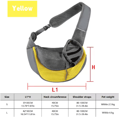 Inspire Picks Breathable Dog Sling Carrier Backpack For Puppies & Cats Travel Crossbody Pet Bag yellow s