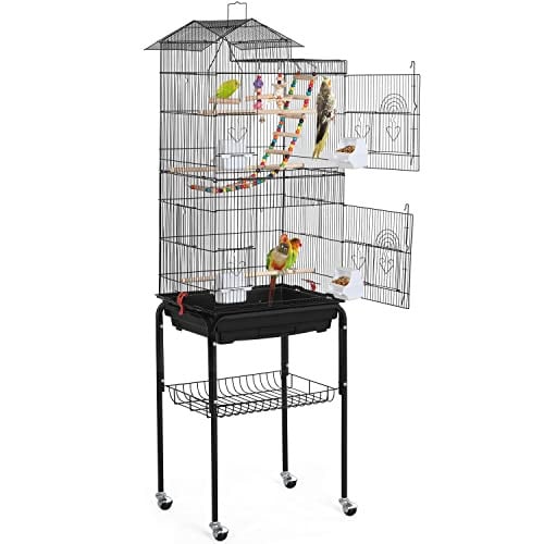 Yaheetech Vogelkooi XL Volière voor parkieten en kanaries met wieltjes H 158,5 x B 46 x D 35,5 cm