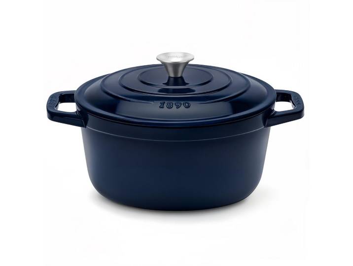 La Fonderie 1890 Schmortopf Alma25 Marineblau, Runder Schmortopf aus emailliertem, Gusseisen 25 cm, Fassungsvermögen 4,7 L, Schwarz, Metall, 31.5x17x34.5 cm, Kochgeschirr, Töpfe, Schmortöpfe