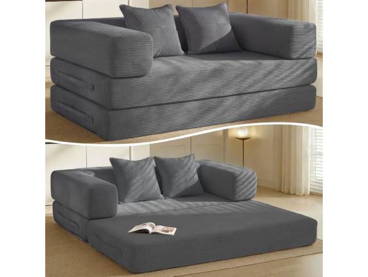 Dyonery Boneless Schlafsofa, 5-in-1 klappbares Cordsofa mit Schlaffunktion,Bequeme vielseitige Lounge,Compressed Sofa in Box,modularer Futon Couch für Wohnzimmer, Schlafzimmer, grau