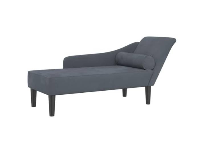 Chaiselongue mit Kissen Dunkelgrau Samt gepolstert mit Holzrahmen Polyester, Vitrine, Holz, elegantes Design, stabil, für Wohnzimmer
