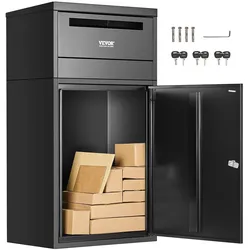 VEVOR Paketbriefkasten 500x325x909 mm, Paketkasten mit Schloss, Paketbriefbox aus verzinktem Stahl mit Diebstahlschutz-Design, Packstation für Zuhause und das Büro, Schwarz