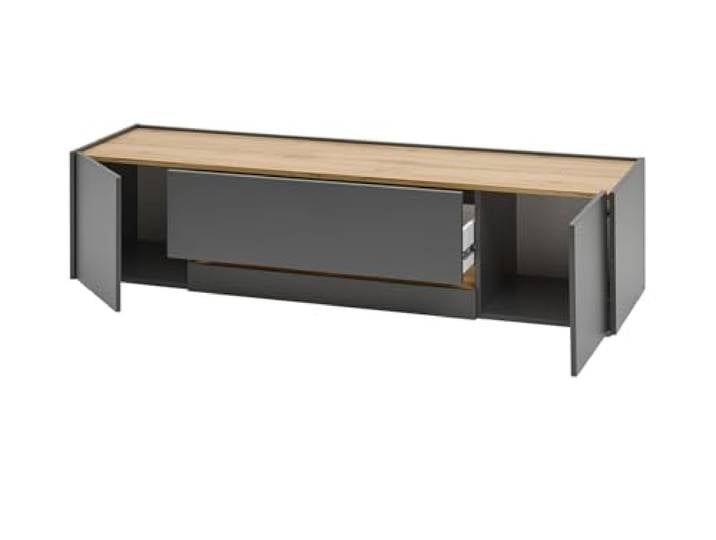 Furn.Design TV Unterteil Lowboard in Eiche Wotan Holz und grau matt Wohnzimmer Fernseher Schrank Mediaschrank TV-Board 170 x 40 cm Center (TV-Lowboard 2)