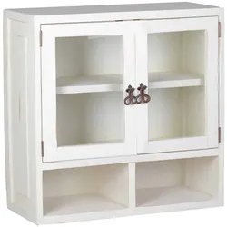 Mexico Hängeschrank "Old White" mit 2 Glastüren Glas, Massivholz Pinie  Mexiko Möbel Mexikanisch