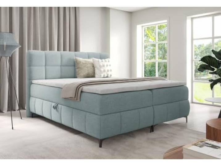 Boxspringbett Polsterbett Doppelbett Bett mit Topper und Bettkasten Inkl. Bonell-Federkern & Topper, viel Stauraum Hellblau 140x200 cm