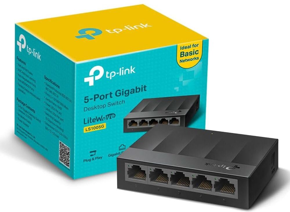 TP-LINK LS1005G 5-Port Gigabit Ethernet Switch – Desktop/Wall-Mount Network Hub, Plug & Play, Plastic Case