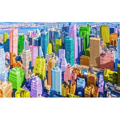 Fototapete PAPERMOON "POP ART-NEW YORK MANHATTAN KUNST SKYLINE STADT FARBIG", bunt, B:3,5m L:2,6m, Vlies, Tapeten