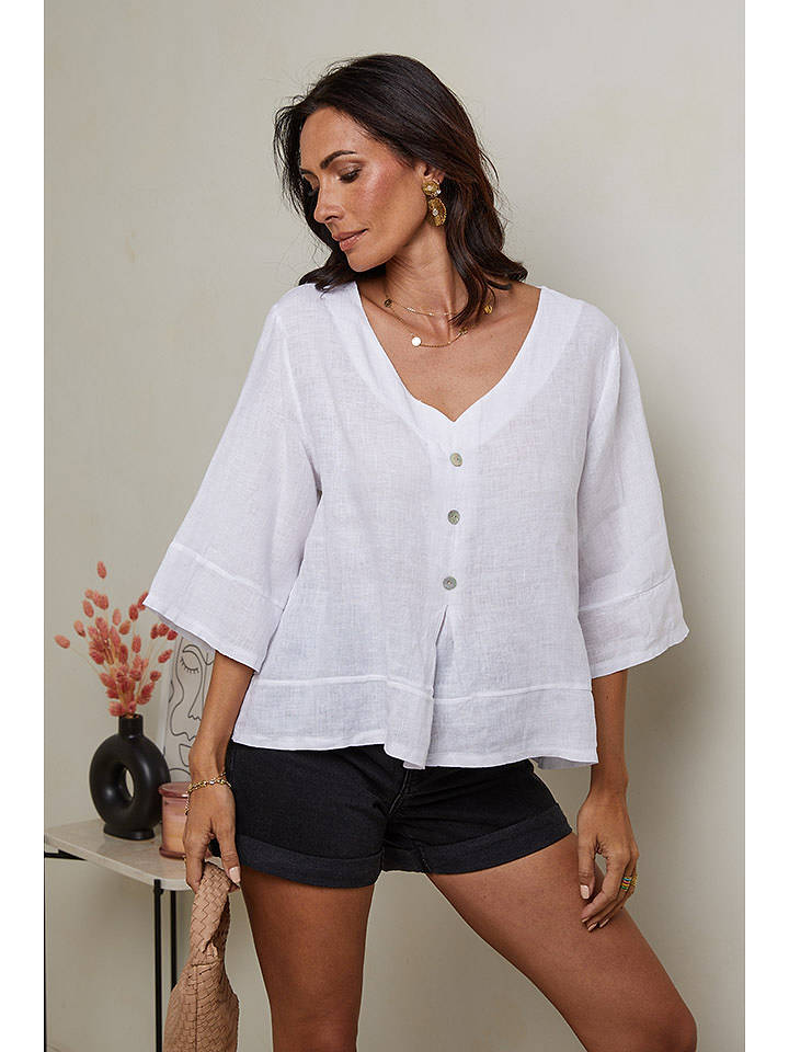 Le Monde du Lin Leinen-Bluse in Weiß - 36/38