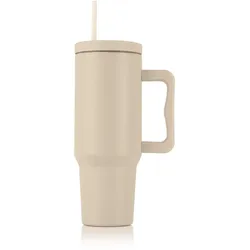 GOURMETmaxx Thermobecher mit Griff 1,2l beige inkl. Deckel & Strohhalm