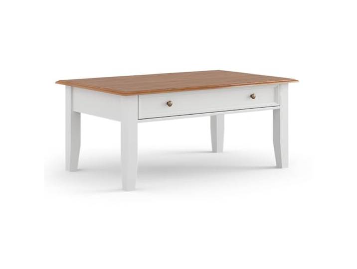 Lomadox Wohnzimmer Wohnzimmertisch Couchtisch Beistelltisch, Massivholz in weiß mit Eiche Optik