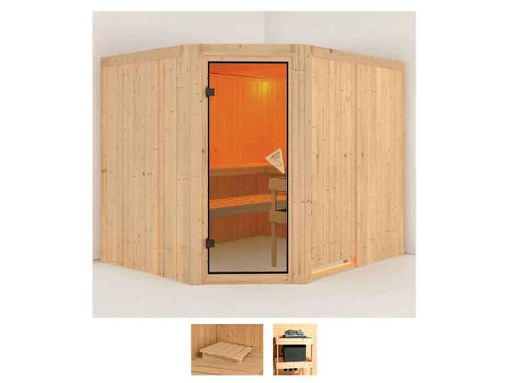 Sauna KARIBU Marit , beige (naturbelassen), ohne Ofen, (ohne Ofen), Saunen, Sauna, ohne Ofen