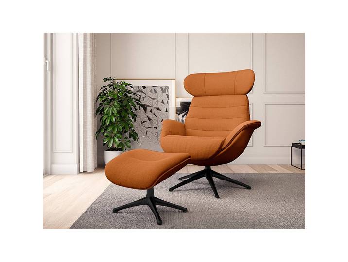 Polsterhocker LESO 44 x 39 x 49cm Orange/Rostrot Schwarz Webstoff Saia: Rost