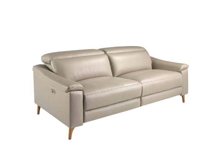 Angel Cerda 3-Sitzer-Relaxsofa aus taupefarbenem Leder, Grau, Honig, Echtholz,Kiefer, Essen/Getränk, Füllung: Polyurethan (PUR),Polyurethan (PUR),Polyurethan (Pur), 208x102x104 cm, Wohnzimmer, Sofas & Couches