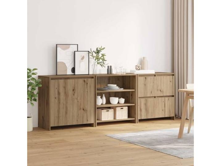 KTHLBRH Sideboard 3 Stück Eiche Handwerk 70 x 41 x 75 cm Mehrschichtiges Holz, 2 Schubladen, 3 Einlegeböden, Scharniertüren, minimalistisches Design für Wohnzimmer