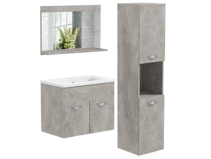 ComfortXL Badezimmer 4-teilig De-17305 Grau, 30x131.5x30 cm, Badezimmer, Badmöbelsets & Badmöbelserien, Badmöbel-Sets
